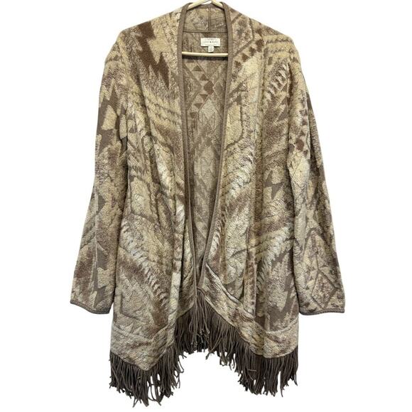 Lucky Brand Sweaters - Lucky Brand Women's‎ Brown Fringe Bottom Long Sleeve Cardigan Sweater L SOFT!